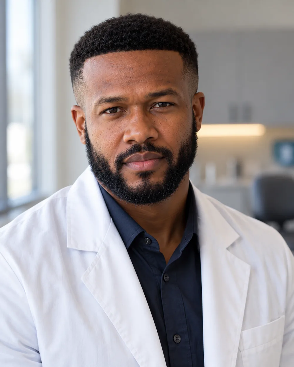 Dr. Peter K. Cudjoe in a clinical coat, facing the camera